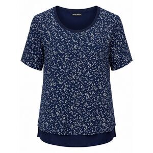 Hilary Radley Navy Floral Blouse Women’s Large Short Sleeve Layered Top